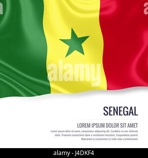 Silky flag of Senegal waving on an isolated white background with the white text area for your advert message. 3D rendering. Stock Photo