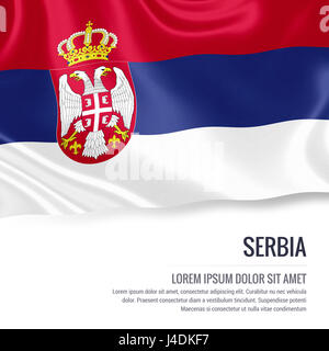 Silky flag of Serbia waving on an isolated white background with the white text area for your advert message. 3D rendering. Stock Photo