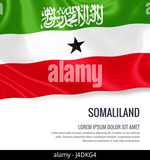 Silky flag of Somaliland waving on an isolated white background with the white text area for your advert message. 3D rendering. Stock Photo