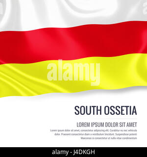 Silky flag of South Ossetia waving on an isolated white background with the white text area for your advert message. 3D rendering. Stock Photo