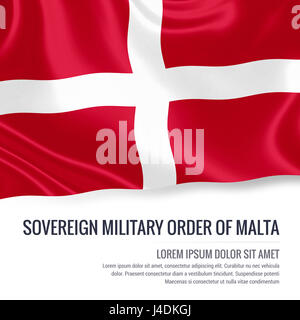 Silky flag of Sovereign Military Order of Malta waving on an isolated white background with the white text area for your advert message. 3D rendering. Stock Photo