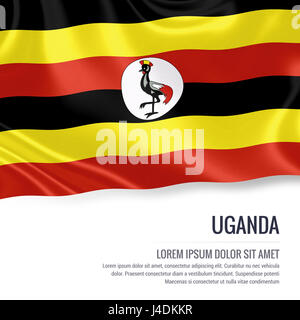 Silky flag of Uganda waving on an isolated white background with the white text area for your advert message. 3D rendering. Stock Photo