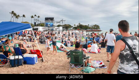 Honolulu, Hawaii, USA - May 30, 2016: Memorial Day Lantern Floating Festival held at Ala Moana Beach to honor deceased loved ones. Stock Photo