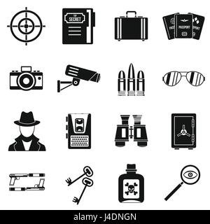 Spy tools icons set, simple style Stock Vector