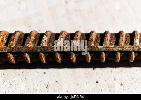 Close-up of a rusty steel reinforcement bar. Stock Photo
