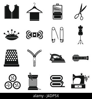Sewing icons set, simple style Stock Vector