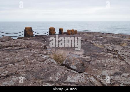 Rock formation along the shore at Gooseberry Falls State Park, in Minnesota, USA. Stock Photo