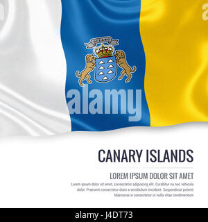 Spanish state Canary Island flag waving on an isolated white background. State name and the text area for your message. 3D rendering. Stock Photo