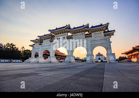 Early morning at the Archway of Chiang Kai Shek Memorial Hall, Tapiei, Taiwan. The meaning of the Chinese text on the archway is 'Liberty Square'. Stock Photo