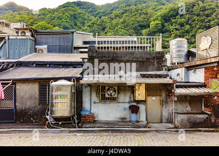 Old shopping street near Houtong station, Houtong, Taiwan. Houtong is famous cat village in Taiwan Stock Photo