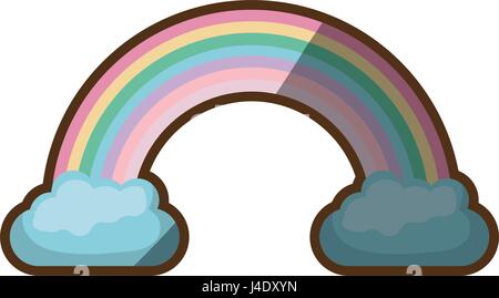 colorful thick contour of rainbow between two clouds Stock Vector