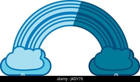 blue silhouette of rainbow between two clouds Stock Vector