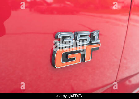 Torrance, USA - May 5 2017: Ford Falcon 351 GT emblem on display during 12th Annual Edelbrock Car Show. Stock Photo