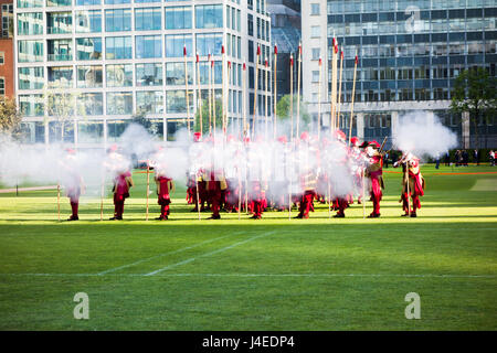 The Company of Pikemen & Musketeers performs marching and shooting display at the Honourable Artillery Company (HAC) Open Evening. Stock Photo