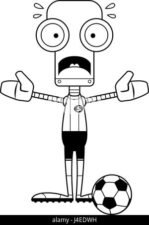 A cartoon soccer player robot looking scared. Stock Vector