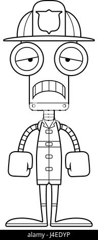 A cartoon firefighter robot looking sad. Stock Vector