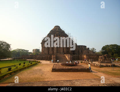 Ancient sandstone carvings on the walls of the ancient sun temple at Konark, India. Stock Photo