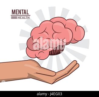 mental health, hand with brain human prevention medical Stock Vector