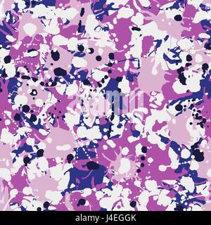 Blue pink shades artistic ink paint splashes seamless pattern vector Stock Vector