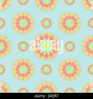 Abstract seamless pattern with colored flowers. Paper flowers Stock Vector