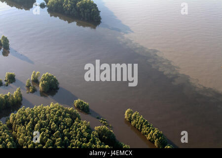 The aerial view of the confluence of the Drava and Danube rivers Stock Photo