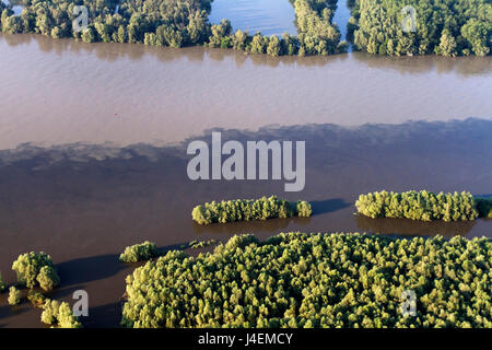 The aerial view of the confluence of the Drava and Danube rivers Stock Photo