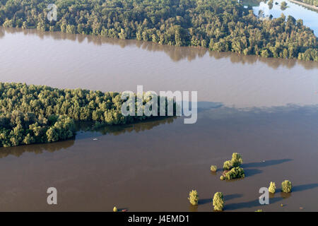 The aerial view of the confluence of the Drava and Danube rivers Stock Photo