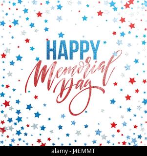 Happy Memorial Day card. National american holiday. Festive poster or banner with hand lettering. Vector illustration Stock Vector