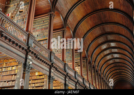 The Long Room in the library of Trinity College, Dublin, Republic of Ireland, Europe Stock Photo