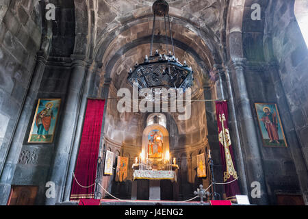Main altar in the interior of the 4th century Geghard Monastery, UNESCO, Kotayk Province, Yerevan, Armenia, Caucasus Stock Photo