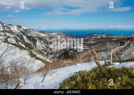 Snowcapped mountains in Shiretoko National Park, UNESCO World Heritage Site, Hokkaido, Japan, Asia Stock Photo