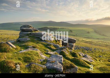 View from Belstone Common looking west towards Yes Tor on the northern edge of Dartmoor, Devon, England, United Kingdom, Europe Stock Photo