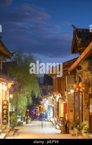 Alleyway at dusk, Lijiang, UNESCO World Heritage Site, Yunnan, China, Asia Stock Photo
