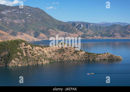 Boats on Lugu Lake, Yunnan, China, Asia Stock Photo