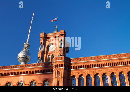 Rotes Rathaus (Red Town Hall), Berliner Fernsehturm TV Tower, Berlin Mitte, Berlin, Germany, Europe Stock Photo