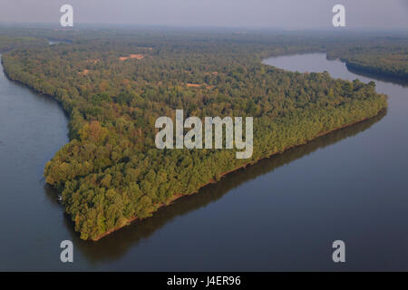 The aerial view of the confluence of the Drava and Danube rivers Stock Photo