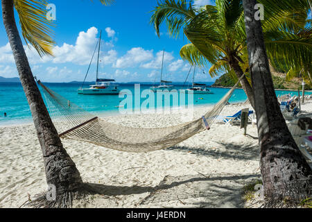 Hammock hanging on famous White Bay, Jost Van Dyke, British Virgin Islands, West Indies, Caribbean, Central America Stock Photo