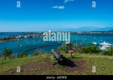 View over Marigot from Fort St. Louis, St. Martin, French territory, West Indies, Caribbean, Central America Stock Photo