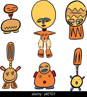 Tiki Wooden Carving Style Characters Vector Stock Vector
