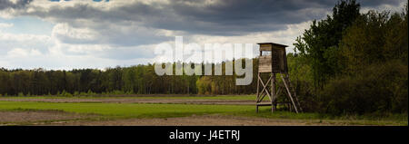 Hunter's watchtower at the wheat field. Early Spring. Cetral Poland ...