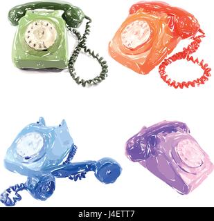 Old Fashioned Dial Phone In A Pop Art Style Stock Vector