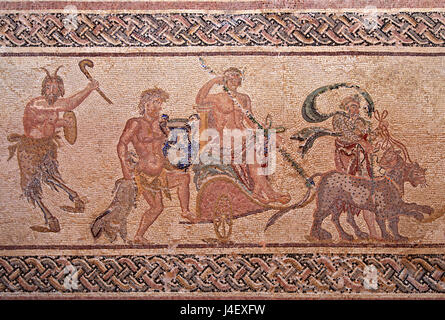 The 'Triumph of Dionysus' mosaic ('detail') Inside the 'House of Dionysus'  in the Archaeoological Park of Paphos (UNESCO World Heritage Site), Cyprus Stock Photo