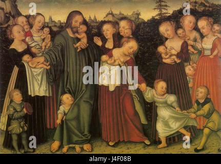 Lucas Cranach the Younger  Christ blessing the Children  Erfurt Angermuseum Stock Photo