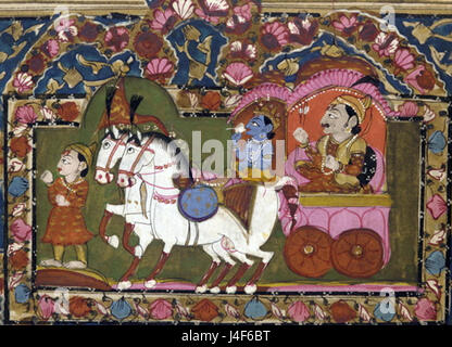 Krishna and Arjun on the chariot  Mahabharata  18th 19th century  India Stock Photo