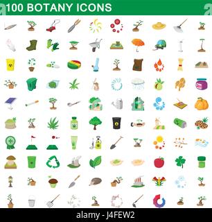 100 botany icons set, cartoon style Stock Vector