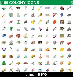 100 colony icons set, cartoon style Stock Vector
