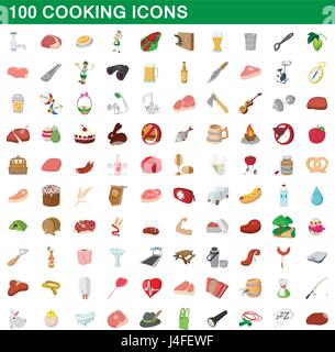 100 cooking icons set, cartoon style Stock Vector