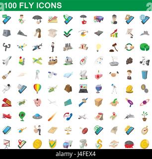100 fly icons set, cartoon style Stock Vector