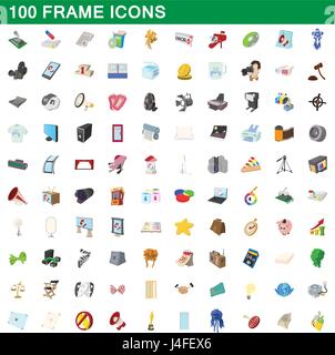 100 frame icons set, cartoon style Stock Vector
