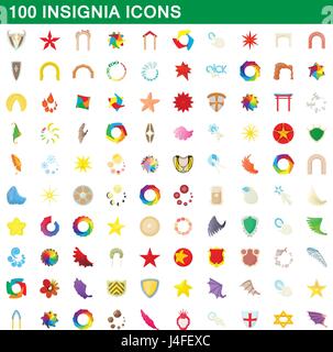 100 insignia icons set, cartoon style Stock Vector